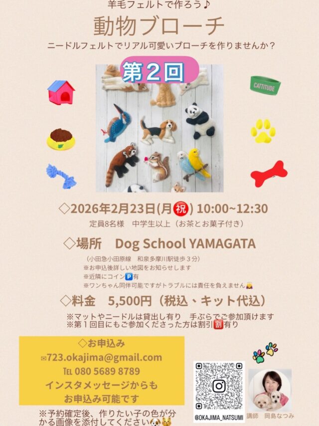 先日開催し、大好評だったワークショップの第二弾を2月23日(月)に開催することになりました！

前回参加された方も参加可能です！

お申込みは講師の岡島先生に直接ご連絡ください🙇

#ワークショップ
#フェルト教室
#リアル羊毛フェルト